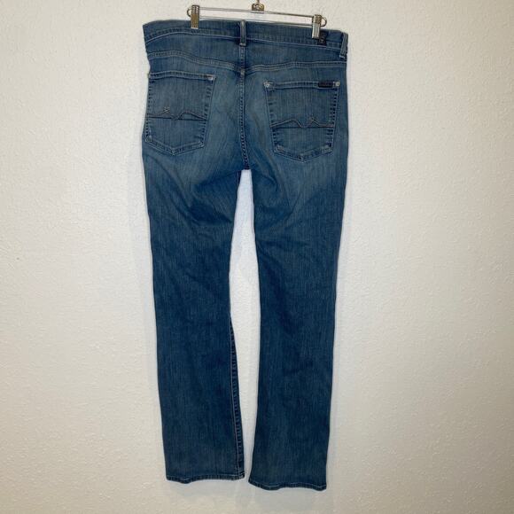 7FAMK Austyn Relaxed Fit Distressed Straight Leg Men’s Jeans Sz 33 Cotton - Picture 6 of 16